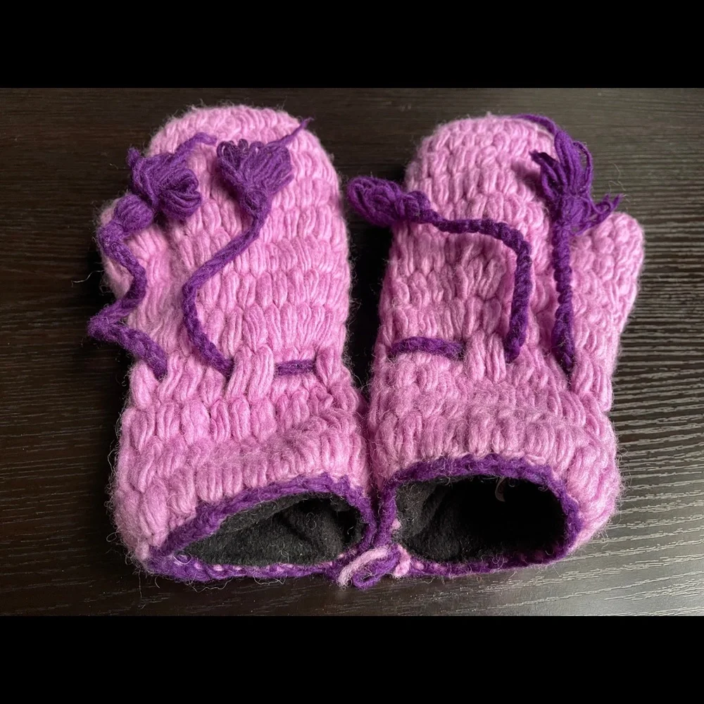 HAND-KNITTED Woollen Gloves Fleece Lined Mitten